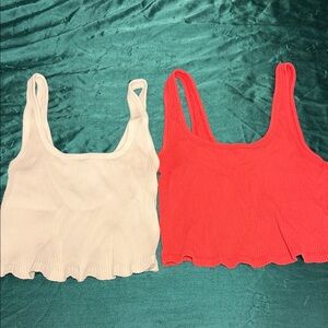 Old Navy Ribbed Scoop Crop Tank Tops in Cream & Red